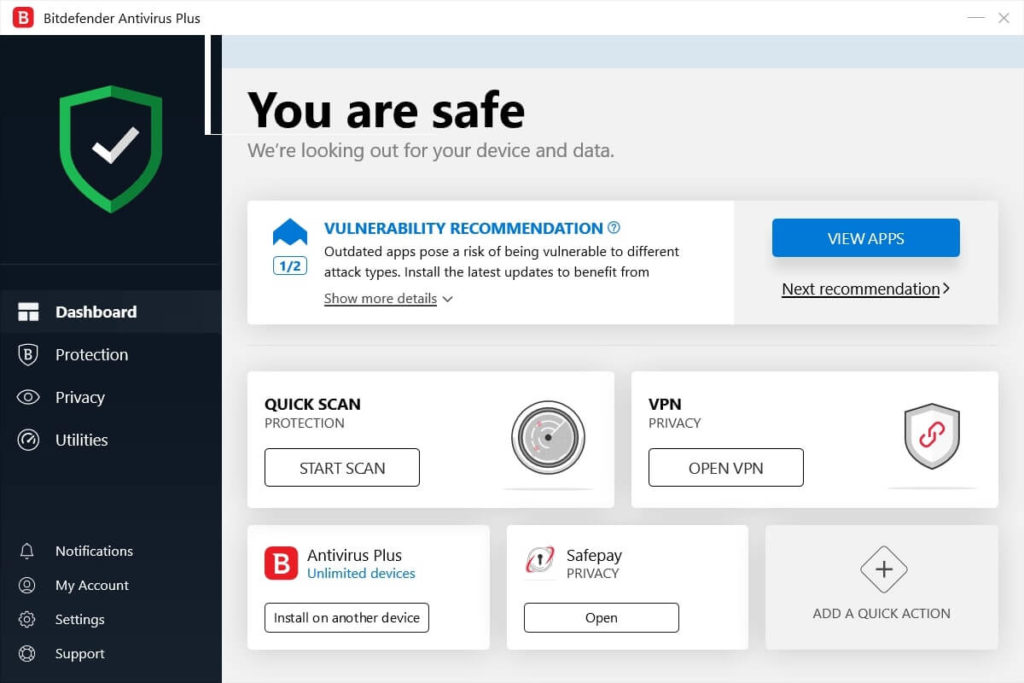 bitdefender dashboard snapshot
